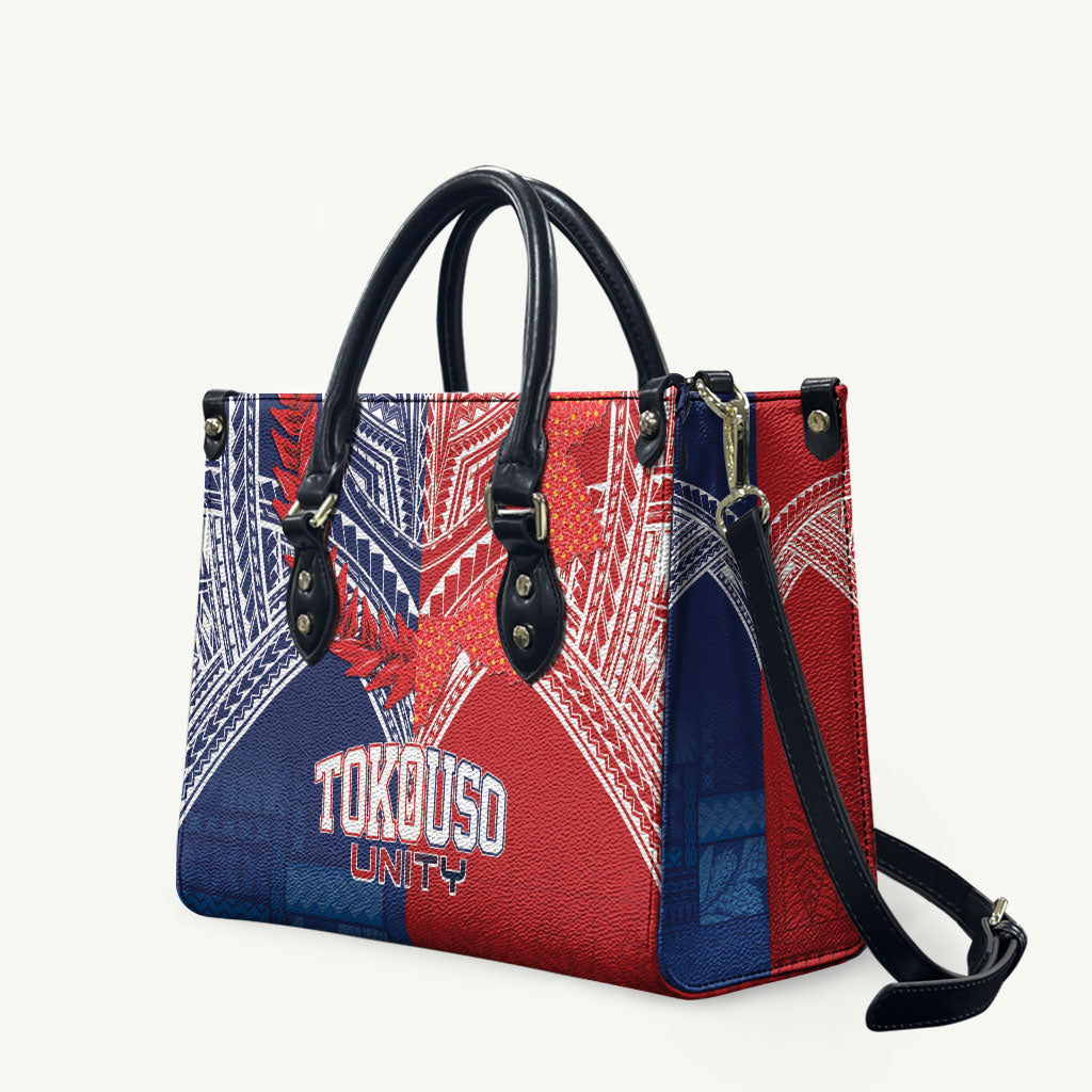 TokoUso Tonga Samoa Brothers Forever Leather Bag Ulafala and Heilala Unity LT7 Red Blue - Polynesian Pride