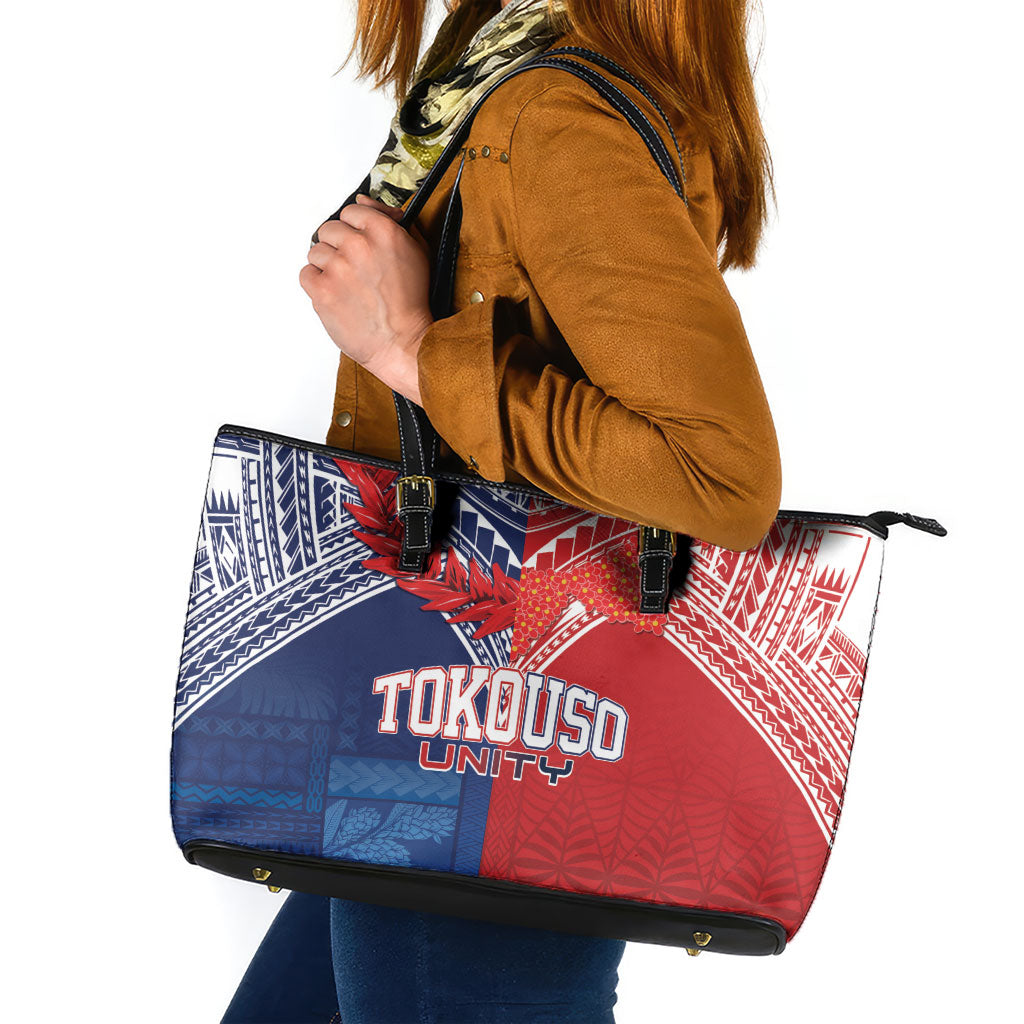 TokoUso Tonga Samoa Brothers Forever Leather Tote Bag Ulafala and Heilala Unity LT7 Red Blue - Polynesian Pride