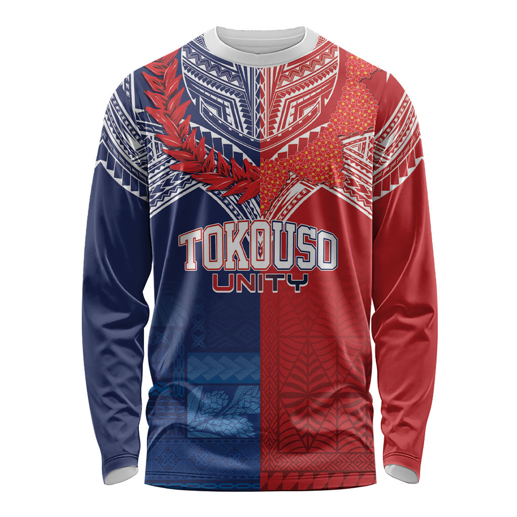 TokoUso Tonga Samoa Brothers Forever Custom Long Sleeve Shirt Ulafala and Heilala Unity LT7 Unisex Red Blue - Polynesian Pride