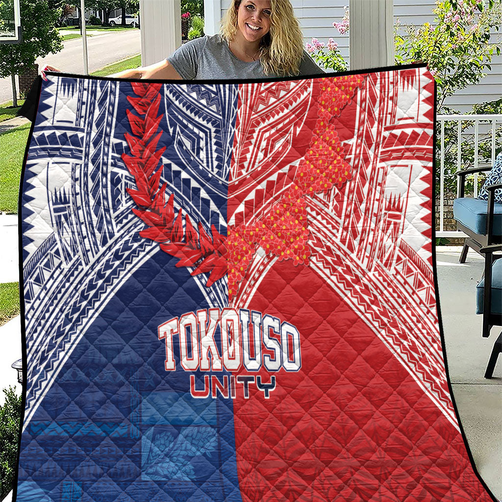 TokoUso Tonga Samoa Brothers Forever Quilt Ulafala and Heilala Unity LT7 Red Blue - Polynesian Pride