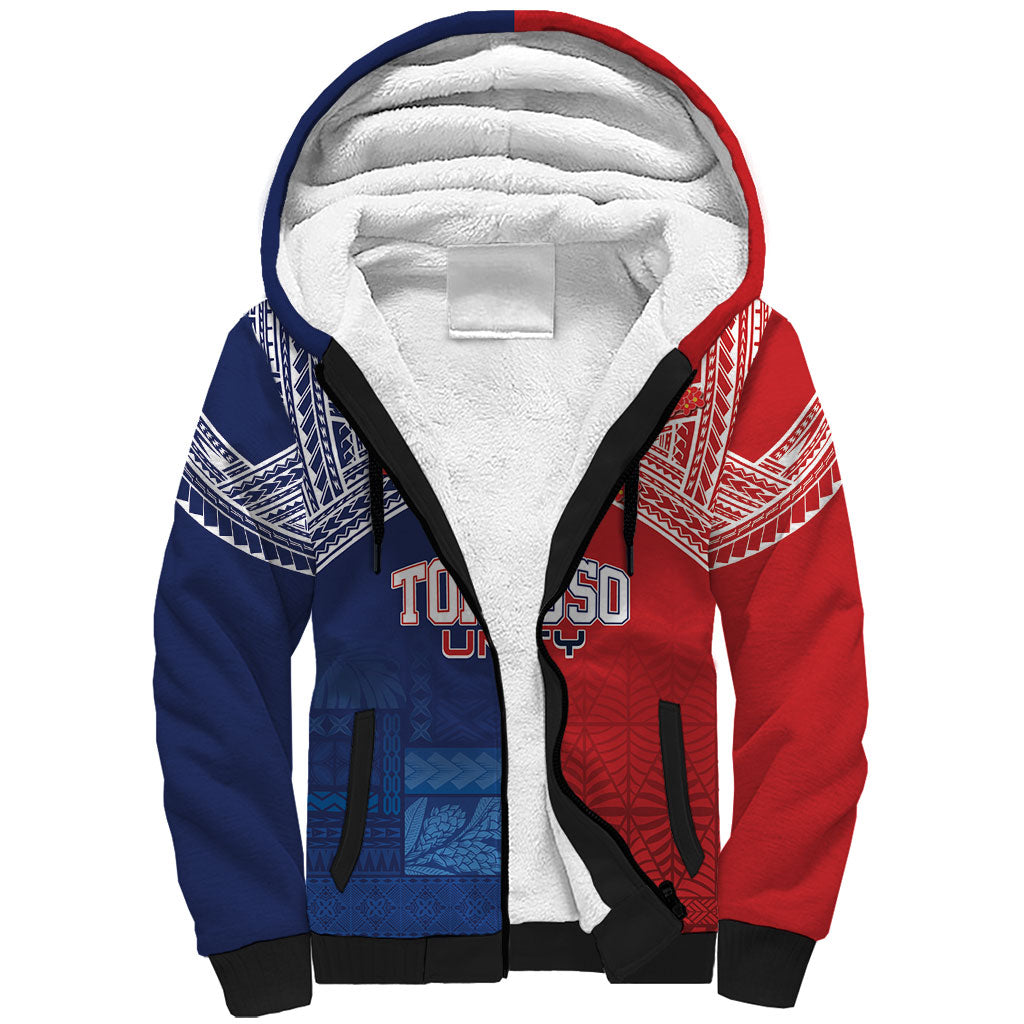 TokoUso Tonga Samoa Brothers Forever Custom Sherpa Hoodie Ulafala and Heilala Unity LT7 Unisex Red Blue - Polynesian Pride