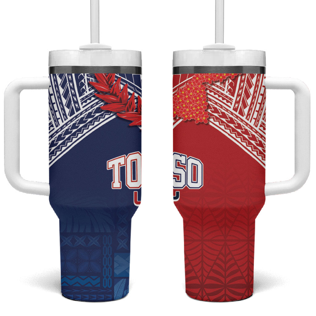 TokoUso Tonga Samoa Brothers Forever Tumbler With Handle Ulafala and Heilala Unity LT7 One Size: 40 oz Red Blue - Polynesian Pride