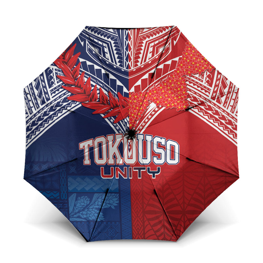 TokoUso Tonga Samoa Brothers Forever Umbrella Ulafala and Heilala Unity LT7 One Size Folded 11.42 inch Opened Diameter 37.4 inch Red Blue - Polynesian Pride