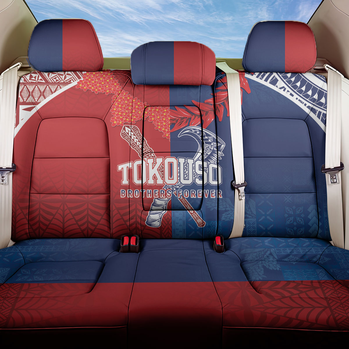 TokoUso Tonga and Samoa Back Car Seat Cover Warriors War Clubs LT7 One Size Blue Red - Polynesian Pride