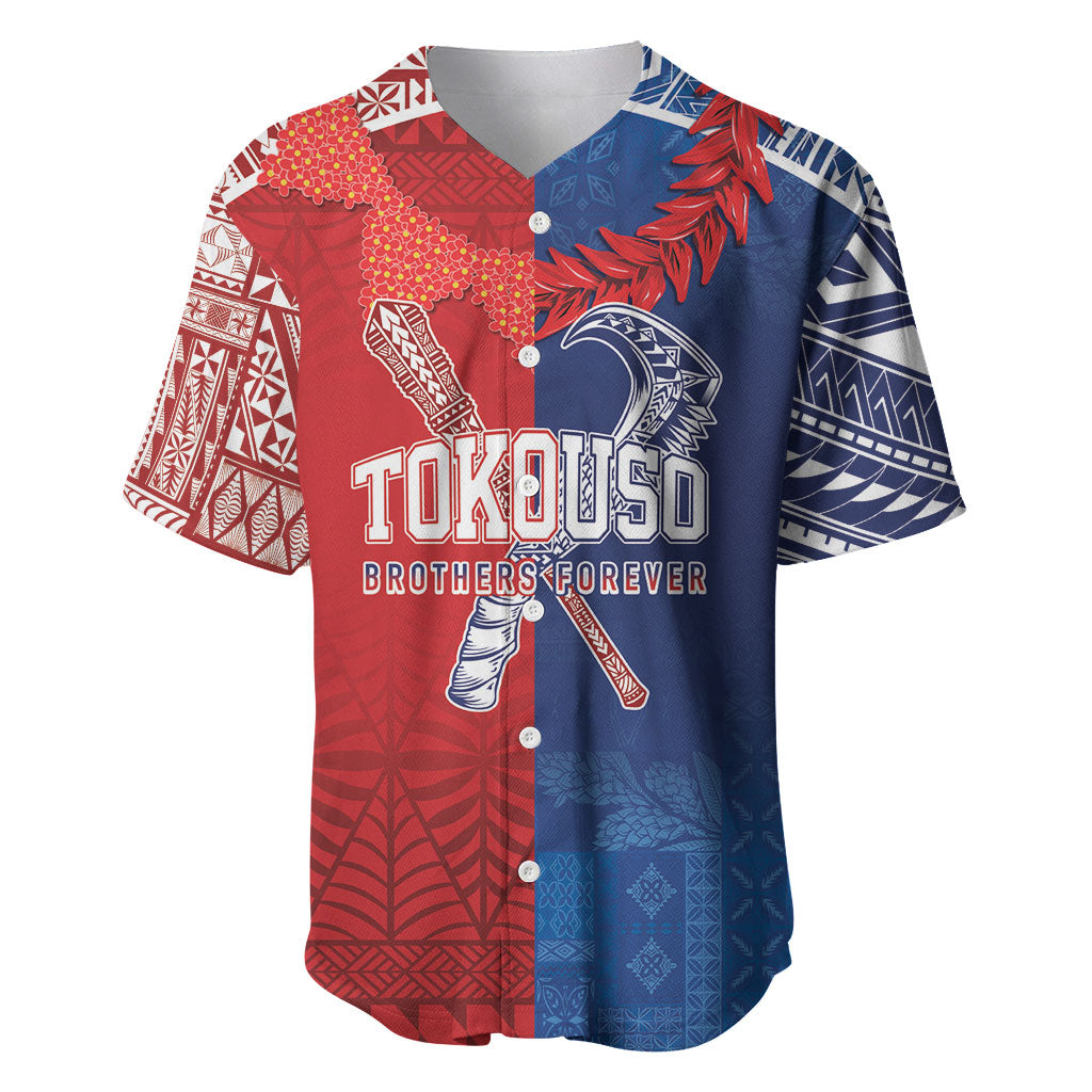 TokoUso Custom Tonga and Samoa Baseball Jersey Warriors War Clubs LT7 Blue Red - Polynesian Pride