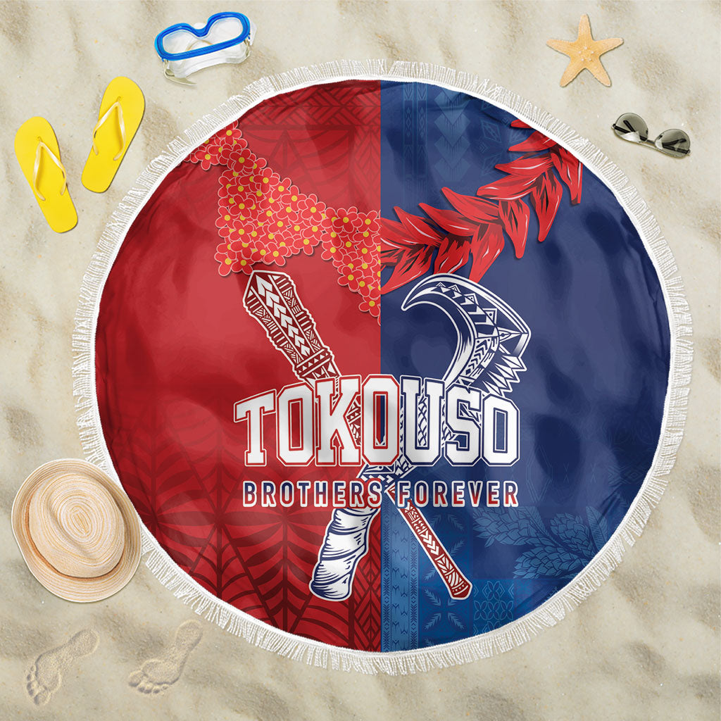 TokoUso Tonga and Samoa Beach Blanket Warriors War Clubs LT7 One Size 150cm Blue Red - Polynesian Pride