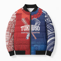 TokoUso Custom Tonga and Samoa Bomber Puffer Jacket Warriors War Clubs LT7 Unisex Blue Red - Polynesian Pride