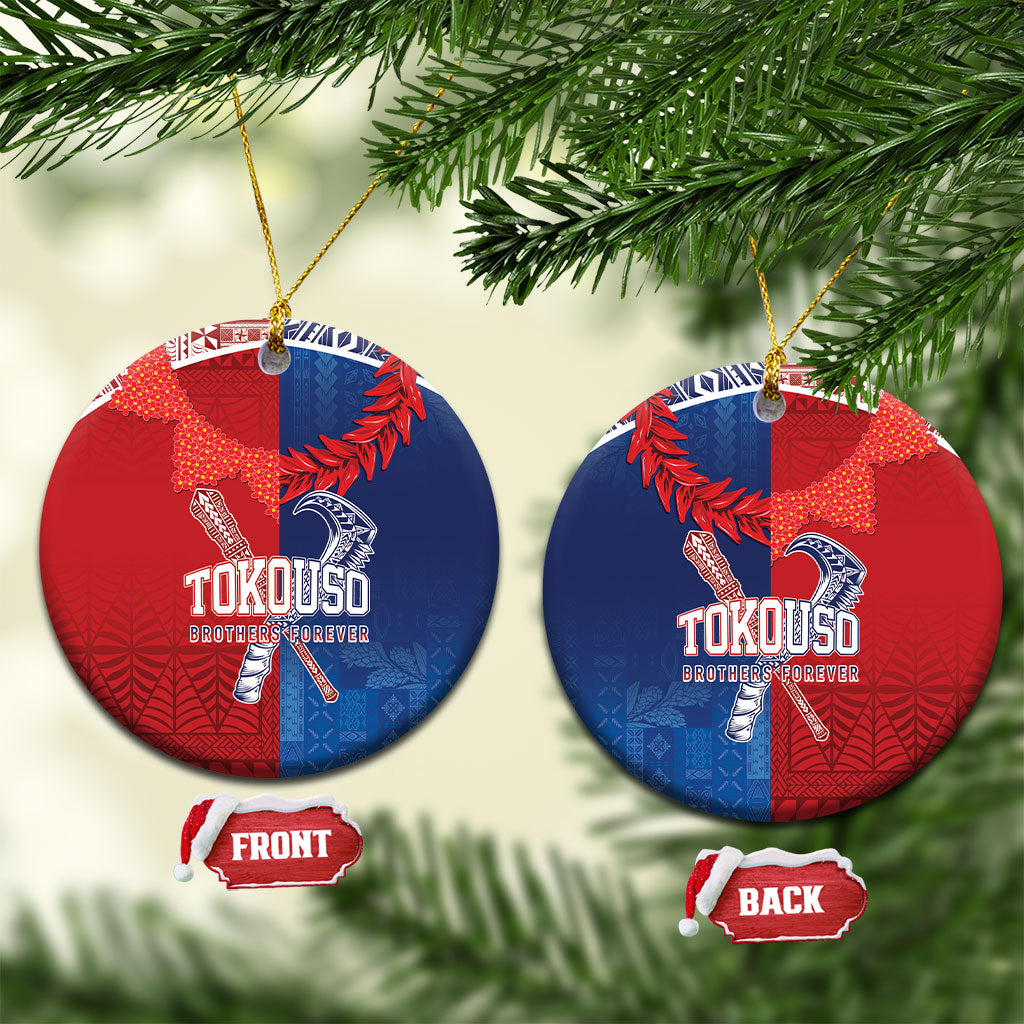 TokoUso Tonga and Samoa Ceramic Ornament Warriors War Clubs LT7 Circle Blue Red - Polynesian Pride