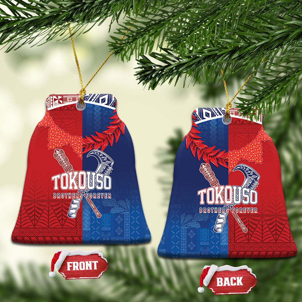 TokoUso Tonga and Samoa Ceramic Ornament Warriors War Clubs LT7 Bell Flake Blue Red - Polynesian Pride