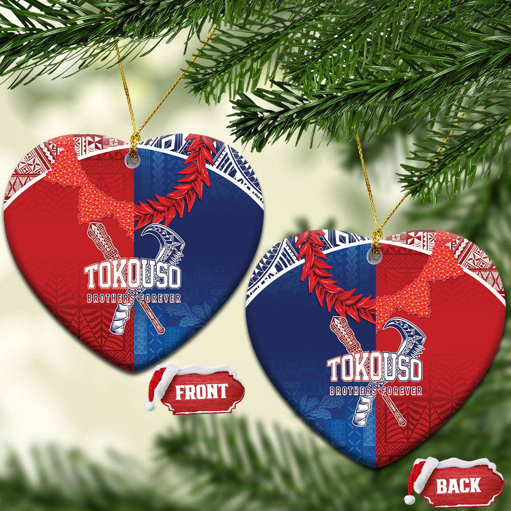 TokoUso Tonga and Samoa Ceramic Ornament Warriors War Clubs LT7 Heart Blue Red - Polynesian Pride