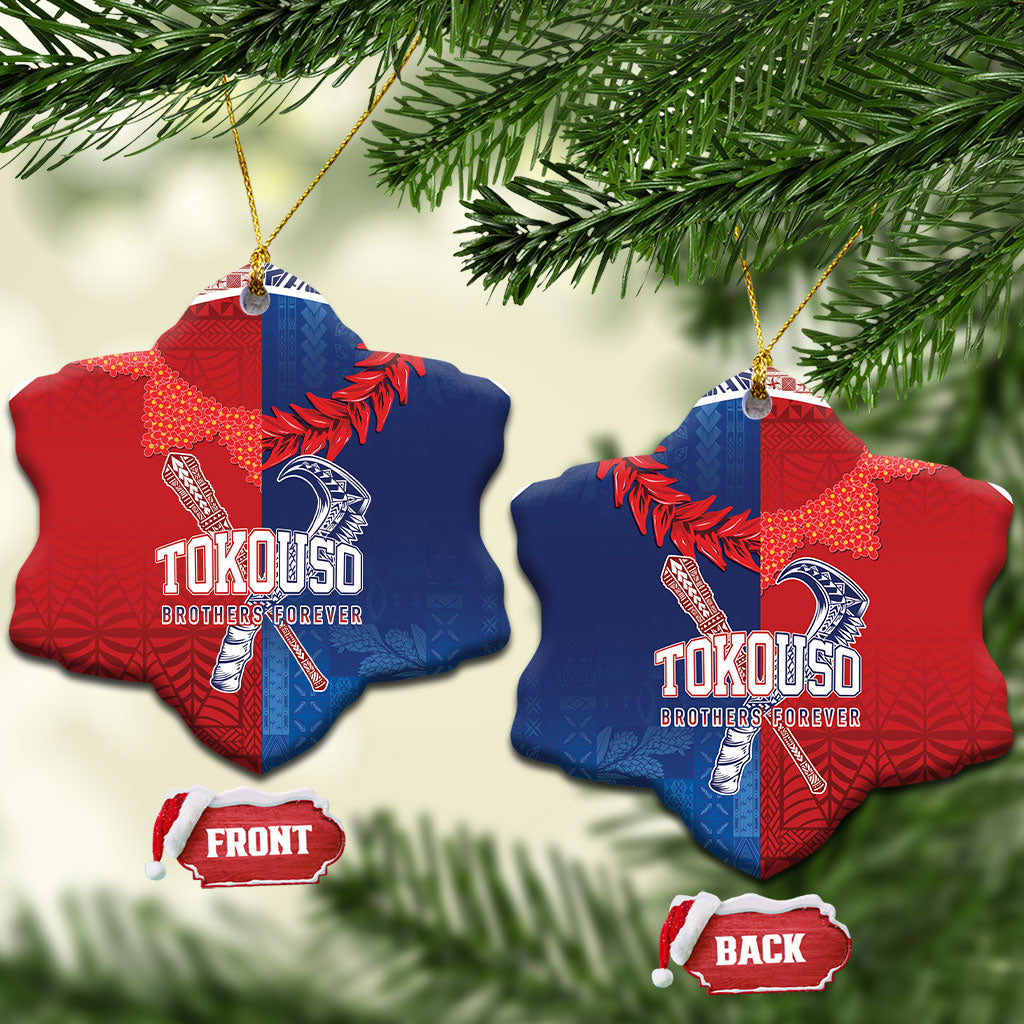 TokoUso Tonga and Samoa Ceramic Ornament Warriors War Clubs LT7 Snow Flake Blue Red - Polynesian Pride