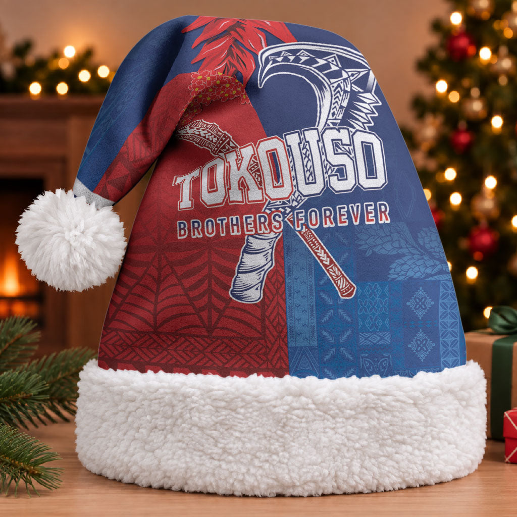 TokoUso Tonga and Samoa Christmas Santa Hat Warriors War Clubs LT7 With Fur Blue Red - Polynesian Pride