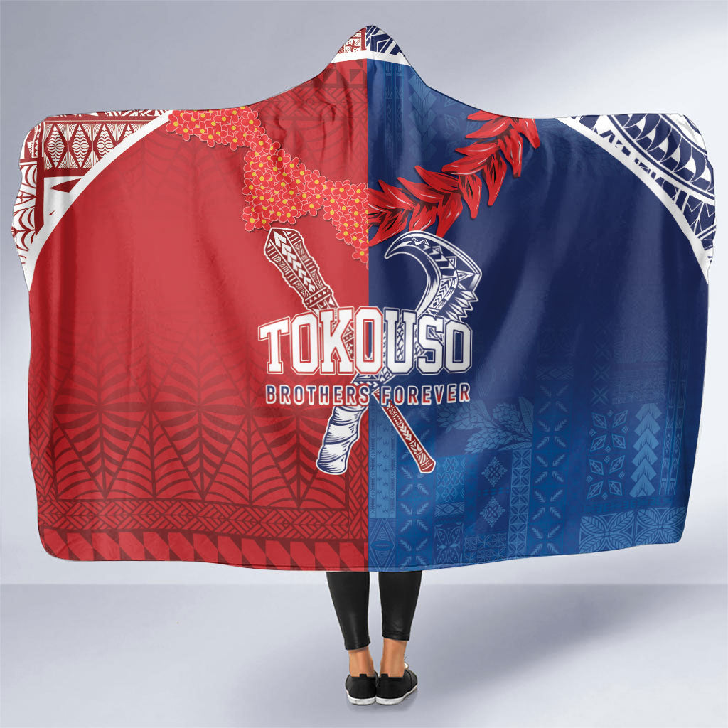 TokoUso Tonga and Samoa Hooded Blanket Warriors War Clubs LT7 One Size Blue Red - Polynesian Pride