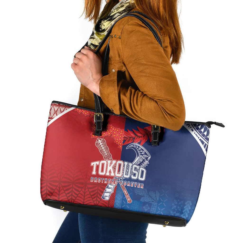 TokoUso Tonga and Samoa Leather Tote Bag Warriors War Clubs LT7 Blue Red - Polynesian Pride