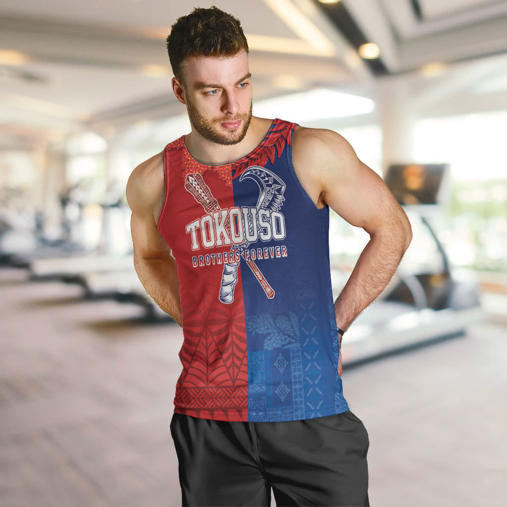 TokoUso Custom Tonga and Samoa Men Tank Top Warriors War Clubs LT7 Blue Red - Polynesian Pride