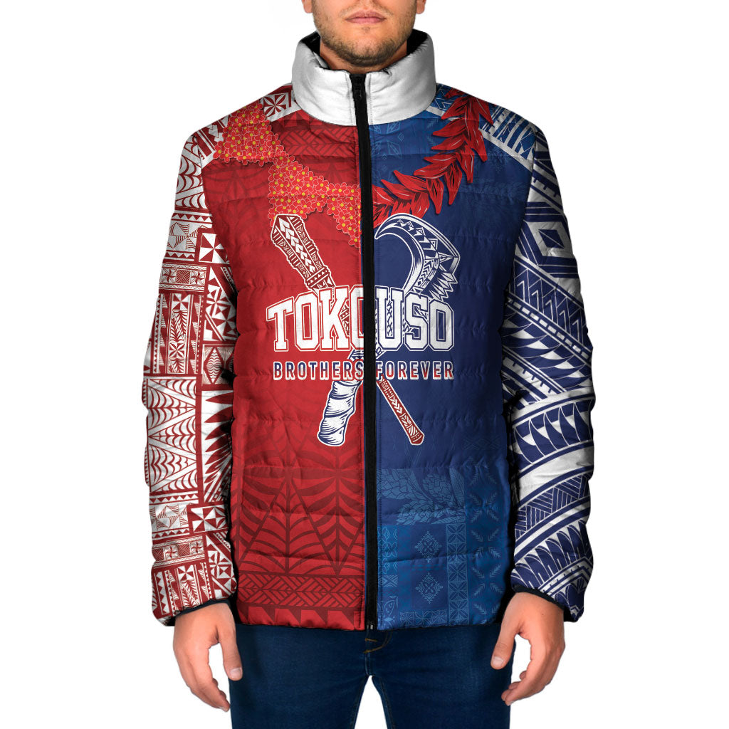 TokoUso Custom Tonga and Samoa Padded Jacket Warriors War Clubs LT7 Men Blue Red - Polynesian Pride