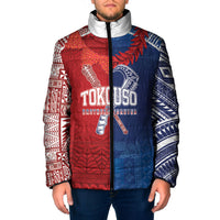 TokoUso Custom Tonga and Samoa Padded Jacket Warriors War Clubs LT7 Men Blue Red - Polynesian Pride