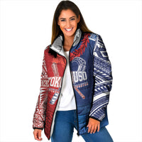TokoUso Custom Tonga and Samoa Padded Jacket Warriors War Clubs LT7 Women Blue Red - Polynesian Pride