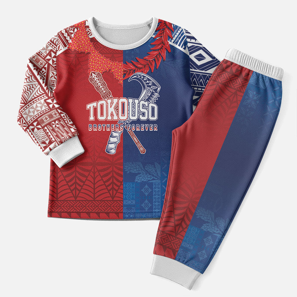 TokoUso Custom Tonga and Samoa Christmas Pajama Set Warriors War Clubs LT7 Men Blue Red - Polynesian Pride