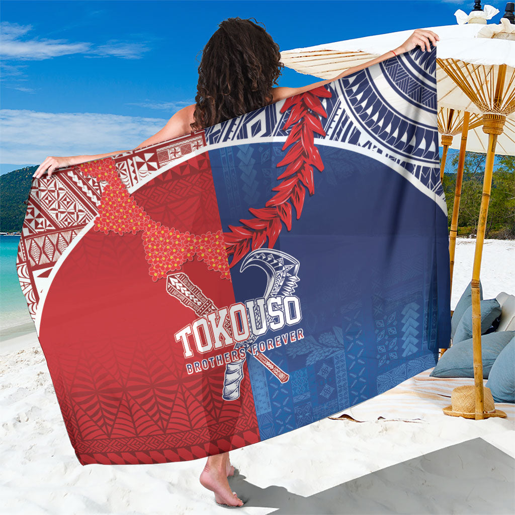 TokoUso Tonga and Samoa Sarong Warriors War Clubs LT7 One Size 44 x 66 inches Blue Red - Polynesian Pride