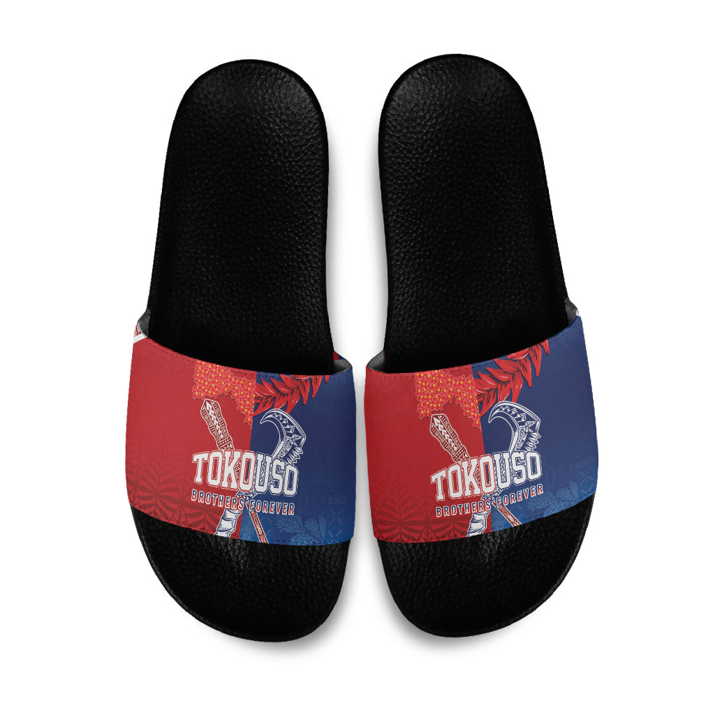 TokoUso Tonga and Samoa Slide Sandals Warriors War Clubs LT7 Blue Red - Polynesian Pride