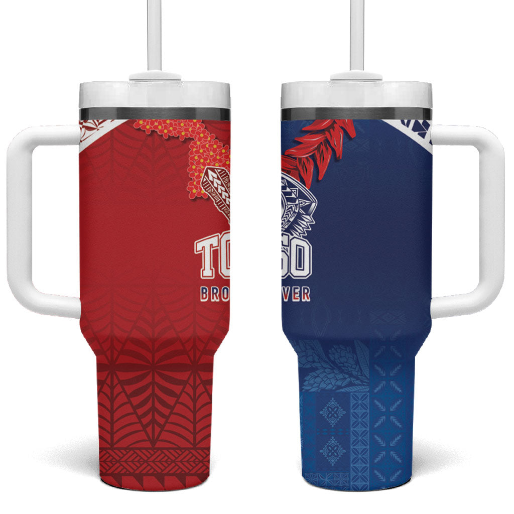 TokoUso Tonga and Samoa Tumbler With Handle Warriors War Clubs LT7 One Size: 40 oz Blue Red - Polynesian Pride