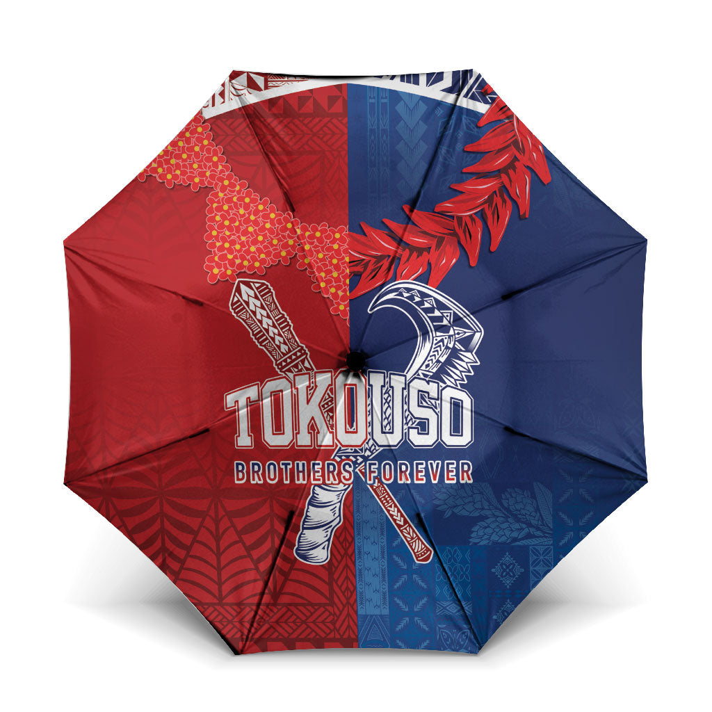 TokoUso Tonga and Samoa Umbrella Warriors War Clubs LT7 One Size Folded 11.42 inch Opened Diameter 37.4 inch Blue Red - Polynesian Pride