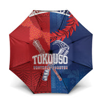 TokoUso Tonga and Samoa Umbrella Warriors War Clubs LT7 One Size Folded 11.42 inch Opened Diameter 37.4 inch Blue Red - Polynesian Pride
