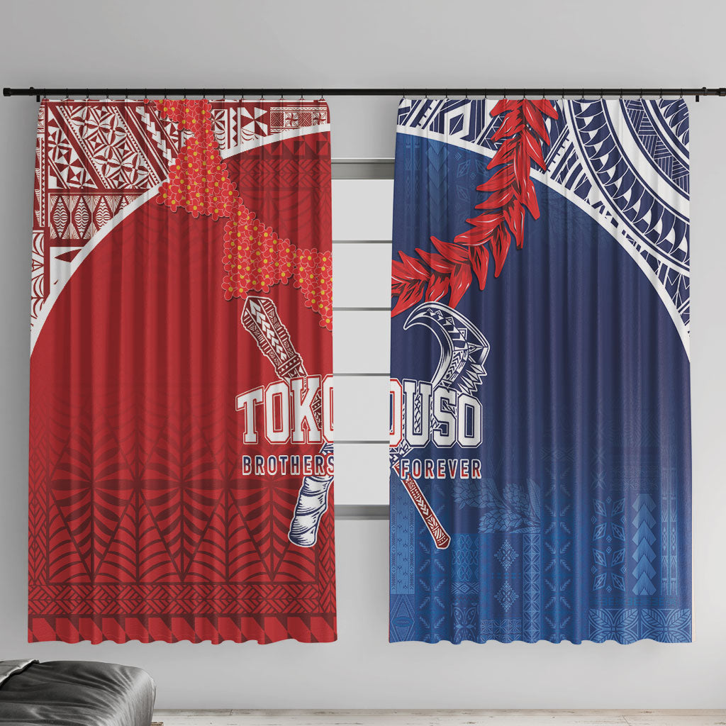 TokoUso Tonga and Samoa Window Curtain Warriors War Clubs LT7 With Hooks Blue Red - Polynesian Pride