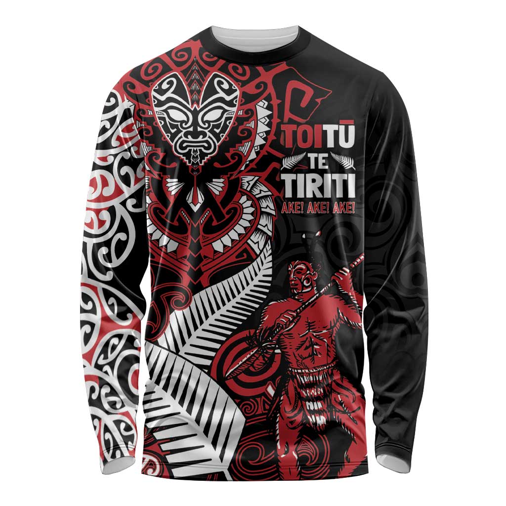 Aotearoa Toitu Te Tiriti Long Sleeve Shirt Whakairo Wheku LT7 Unisex Black - Polynesian Pride