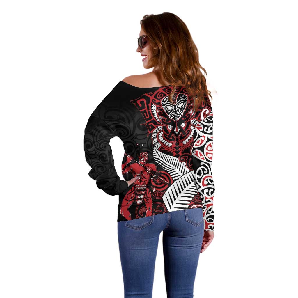 Aotearoa Toitu Te Tiriti Off Shoulder Sweater Whakairo Wheku LT7 - Polynesian Pride