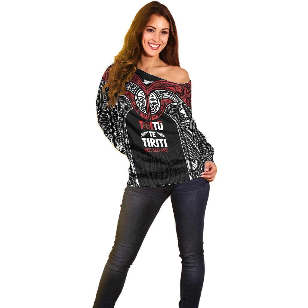 Aotearoa Maori Personalized Off Shoulder Sweater Toitu Te Tiriti Ake! Ake! Ake! LT7 - Polynesian Pride