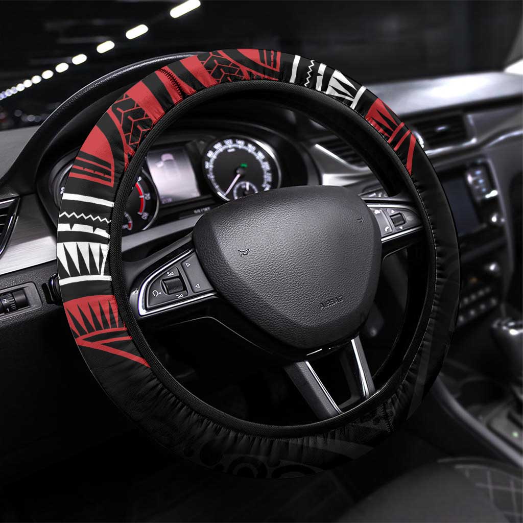 Aotearoa Maori Steering Wheel Cover Toitu Te Tiriti Ake! Ake! Ake! LT7 Universal Fit Black - Polynesian Pride