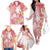 Polynesian Women's Day Wahine Family Matching Off Shoulder Long Sleeve Dress and Hawaiian Shirt Plumeria Marble Glaze - Pink LT7 - Polynesian Pride