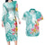 Polynesian Women's Day Wahine Couples Matching Long Sleeve Bodycon Dress and Hawaiian Shirt Plumeria Marble Glaze - Teal LT7 Teal - Polynesian Pride