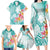 Polynesian Women's Day Wahine Family Matching Long Sleeve Bodycon Dress and Hawaiian Shirt Plumeria Marble Glaze - Teal LT7 - Polynesian Pride