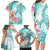 Polynesian Women's Day Wahine Family Matching Long Sleeve Bodycon Dress and Hawaiian Shirt Plumeria Marble Glaze - Teal LT7 - Polynesian Pride