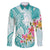 Polynesian Women's Day Wahine Family Matching Long Sleeve Bodycon Dress and Hawaiian Shirt Plumeria Marble Glaze - Teal LT7 Dad's Shirt - Long Sleeve Teal - Polynesian Pride