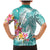 Polynesian Women's Day Wahine Family Matching Mermaid Dress and Hawaiian Shirt Plumeria Marble Glaze - Teal LT7 - Polynesian Pride