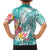 Polynesian Women's Day Wahine Family Matching Off Shoulder Short Dress and Hawaiian Shirt Plumeria Marble Glaze - Teal LT7 - Polynesian Pride