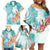 Polynesian Women's Day Wahine Family Matching Off Shoulder Short Dress and Hawaiian Shirt Plumeria Marble Glaze - Teal LT7 - Polynesian Pride