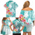 Polynesian Women's Day Wahine Family Matching Off Shoulder Short Dress and Hawaiian Shirt Plumeria Marble Glaze - Teal LT7 - Polynesian Pride