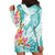 Polynesian Women's Day Wahine Hoodie Dress Plumeria Marble Glaze - Teal LT7 - Polynesian Pride