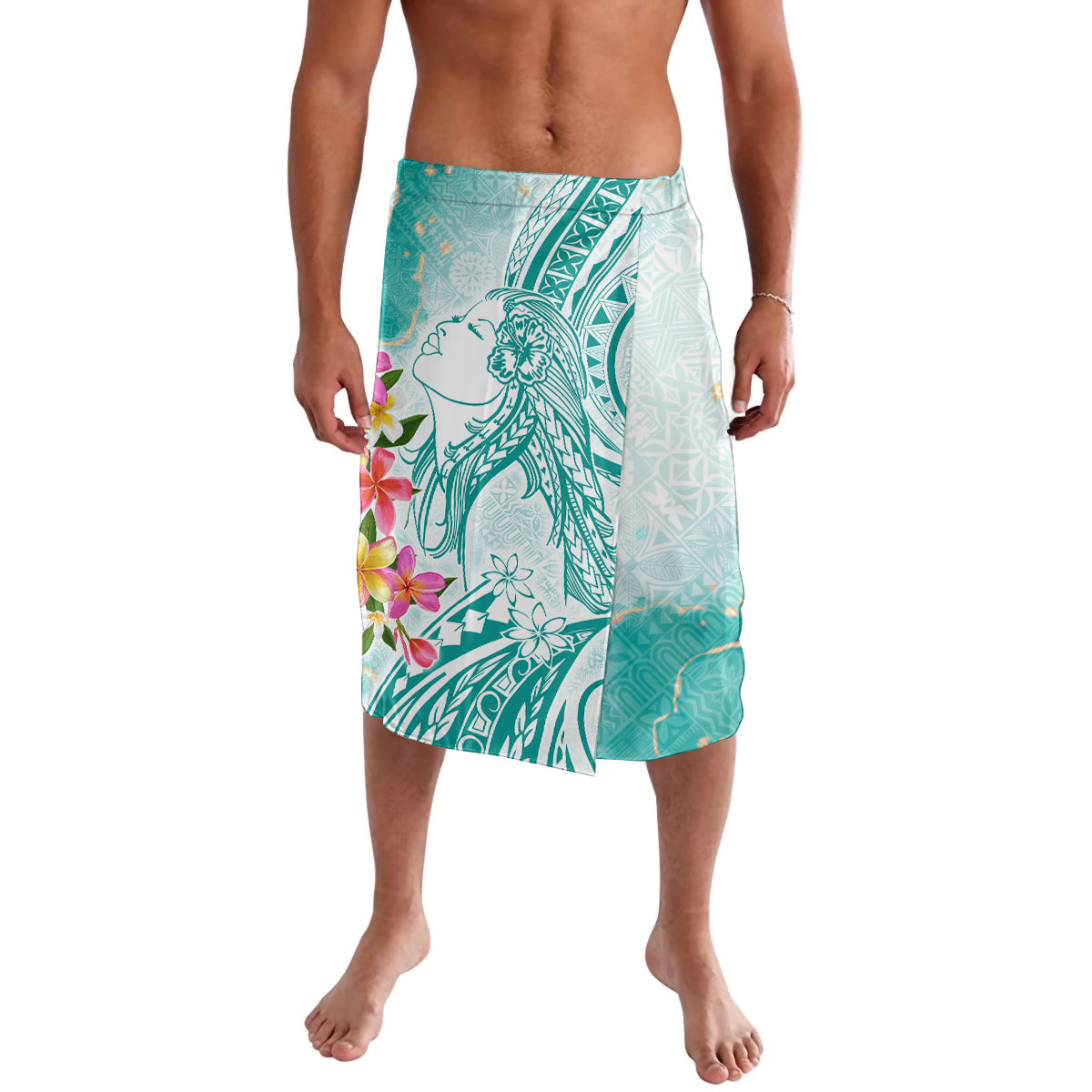 Polynesian Women's Day Wahine Lavalava Plumeria Marble Glaze - Teal LT7 Teal - Polynesian Pride