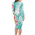 Polynesian Women's Day Wahine Long Sleeve Bodycon Dress Plumeria Marble Glaze - Teal LT7 - Polynesian Pride