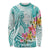 Polynesian Women's Day Wahine Long Sleeve Shirt Plumeria Marble Glaze - Teal LT7 Unisex Teal - Polynesian Pride