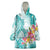 Polynesian Women's Day Wahine Wearable Blanket Hoodie Plumeria Marble Glaze - Teal LT7 One Size Teal - Polynesian Pride