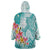 Polynesian Women's Day Wahine Wearable Blanket Hoodie Plumeria Marble Glaze - Teal LT7 - Polynesian Pride