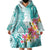 Polynesian Women's Day Wahine Wearable Blanket Hoodie Plumeria Marble Glaze - Teal LT7 - Polynesian Pride