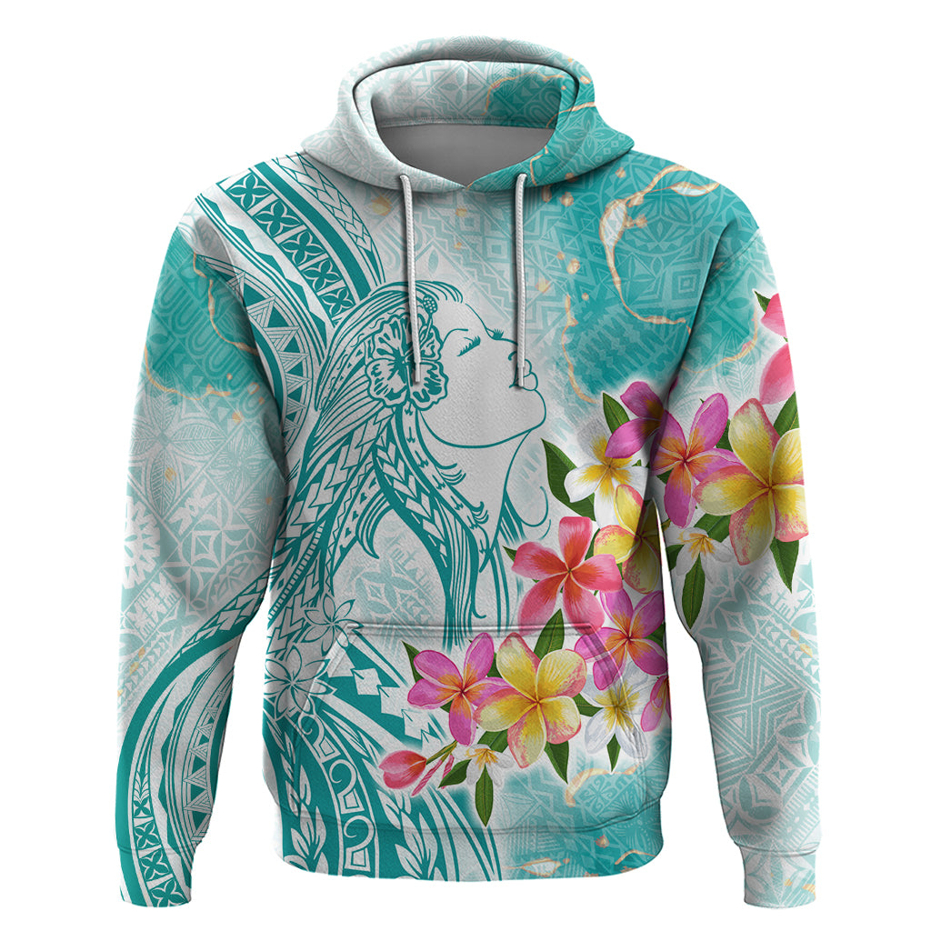 Polynesian Women's Day Wahine Zip Hoodie Plumeria Marble Glaze - Teal LT7 Pullover Hoodie Teal - Polynesian Pride